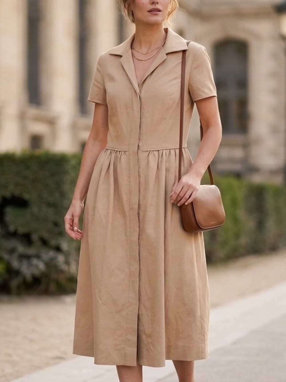 Barneys NY Beige Linen Blend Shirtdress Dress 38 Minimalist Old Money Preppy